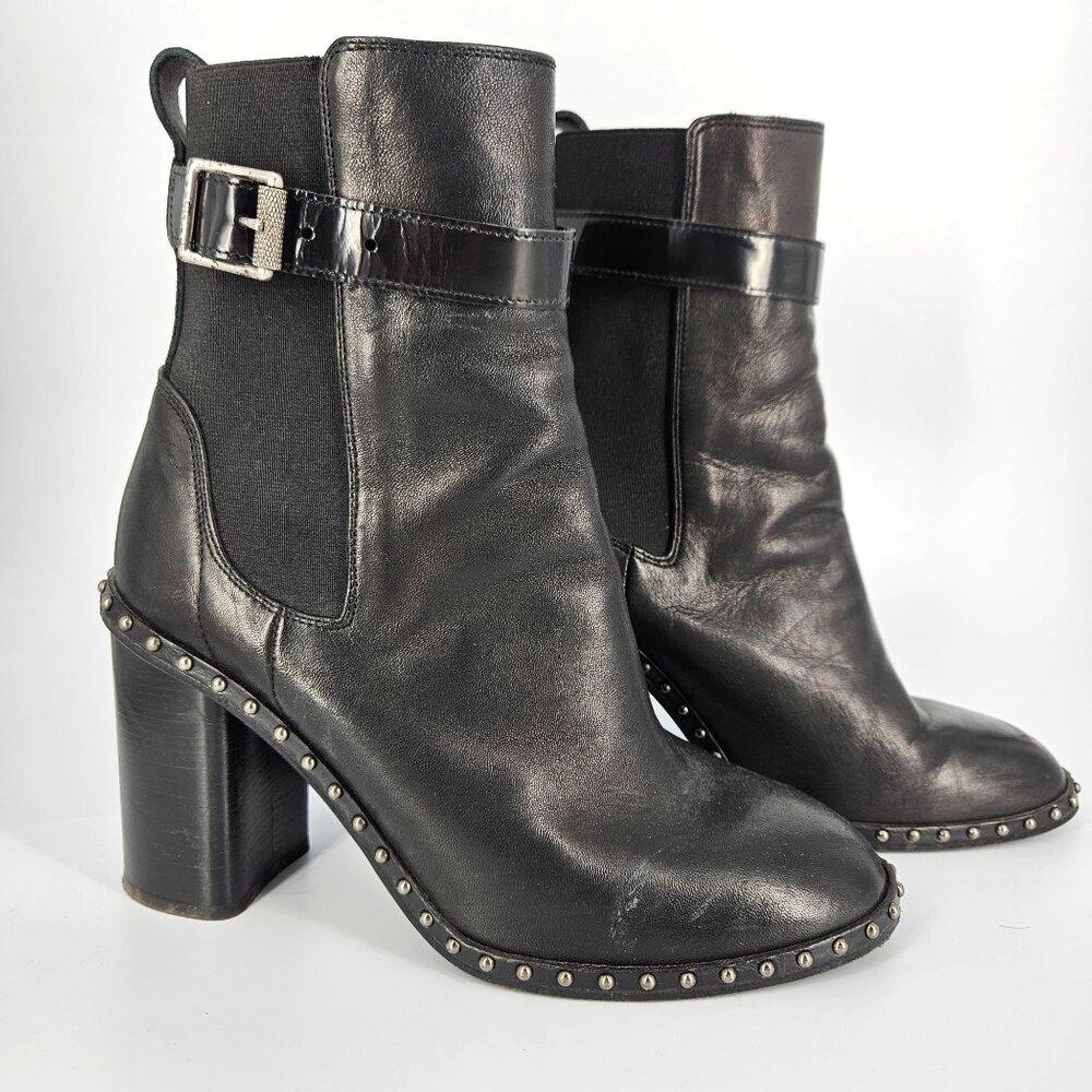 Rag Bone Ankle Booty Boots Women 36.5 US 6.5 Black Leather Stud Stretch Heel